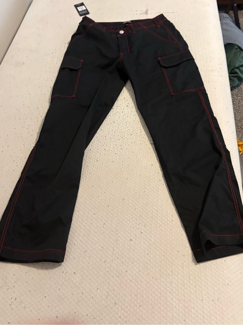 Men's Black Cargo Pants with Red Stitching